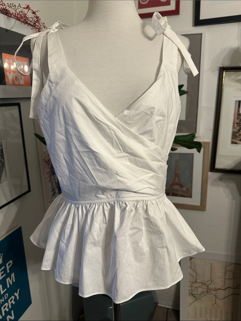 Express White Tie-Shoulder Peplum Camisole